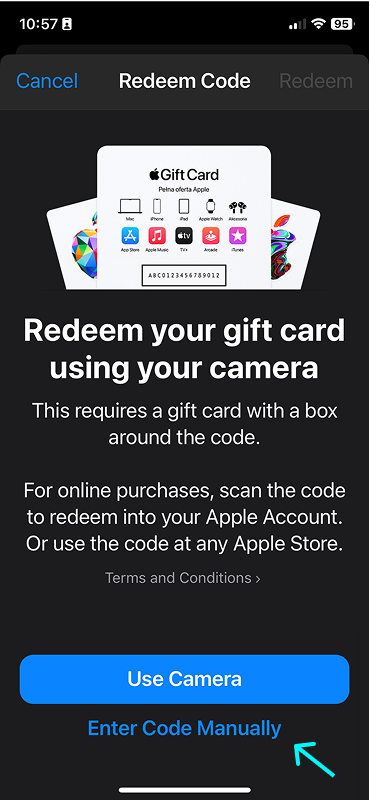 screenshot of redeem your gift card page