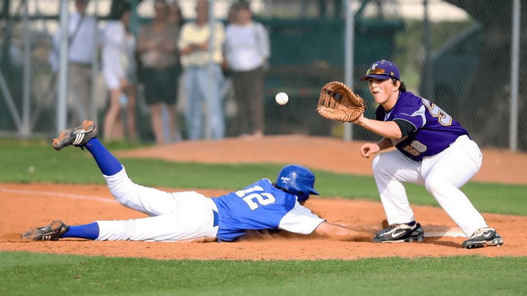 Baseball game - touch base moment.