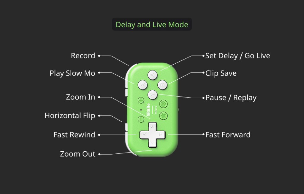 8BitDo Controller button description for one-hand use with Delay Mode on Video Delay Instant Replay app